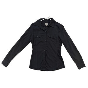 Converse One Star Shirt Womens Small Black Button Down Fabric Trim Casual Logo
